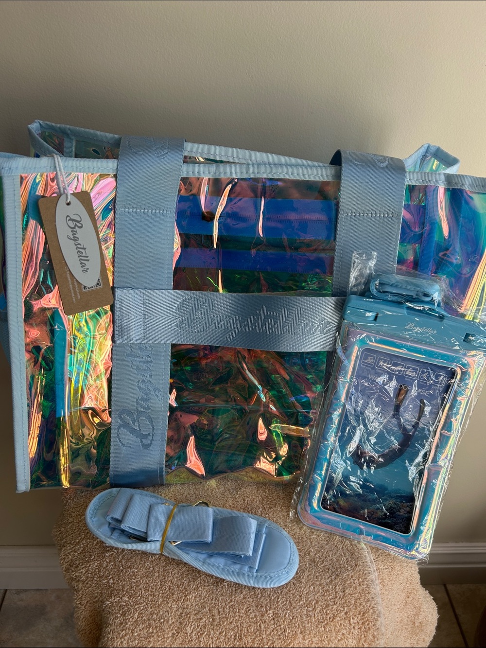 Iridescent Blue Tote with Matching Pouch